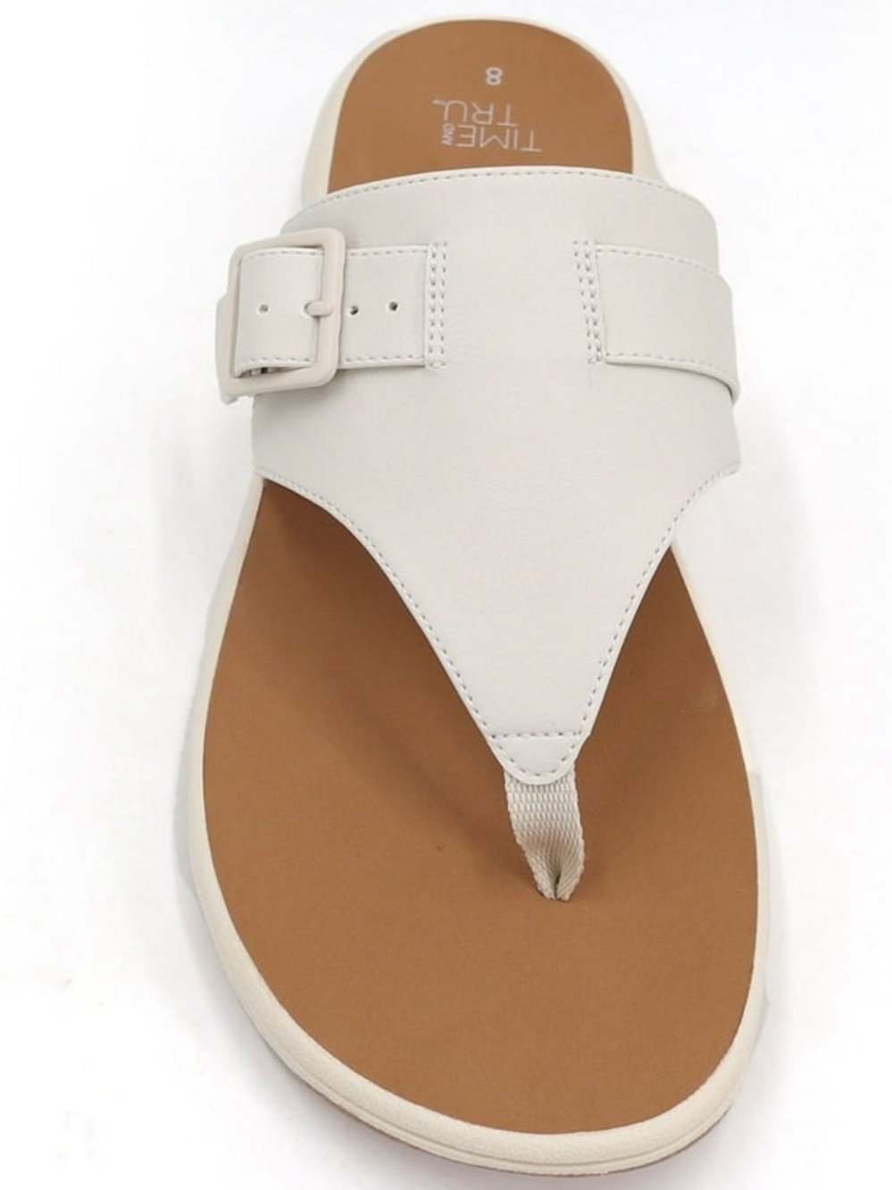 Time and Tru White Buckle Thong Sandals with Tan Footbed - Picture 2 of 7